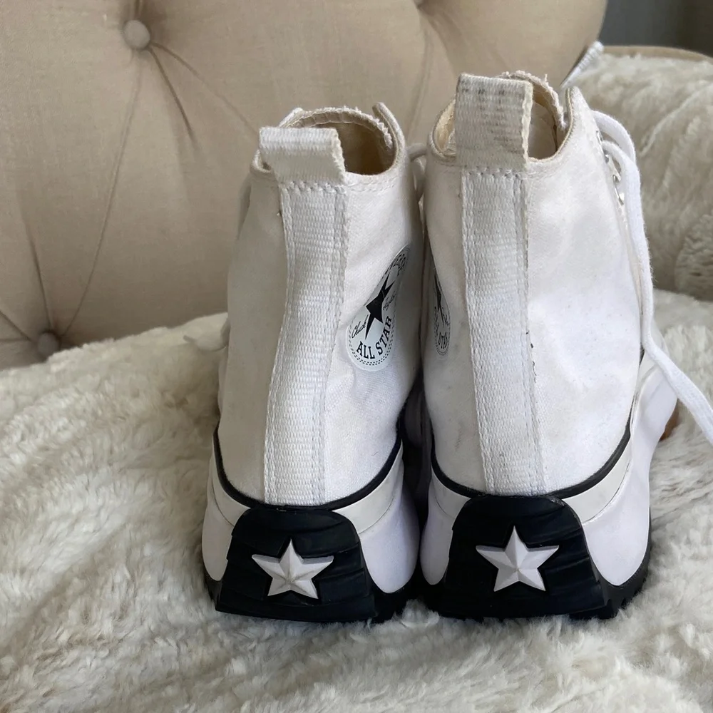 Converse White High-Top Platform Chuck Taylor Sneakers with Gum Outsole - Picture 9 of 11